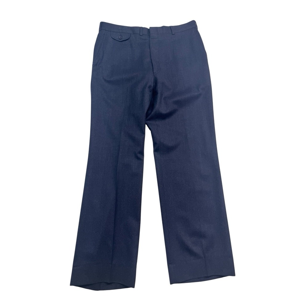 vtg USA Made 34x31 Navy Blue Dress Pants Trousers Wool Watch Pocket Flat‎ Front